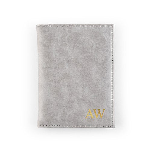 Personalized Leather Passport Cover Grey