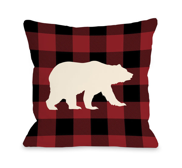 Bear Red Plaid Throw Pillow