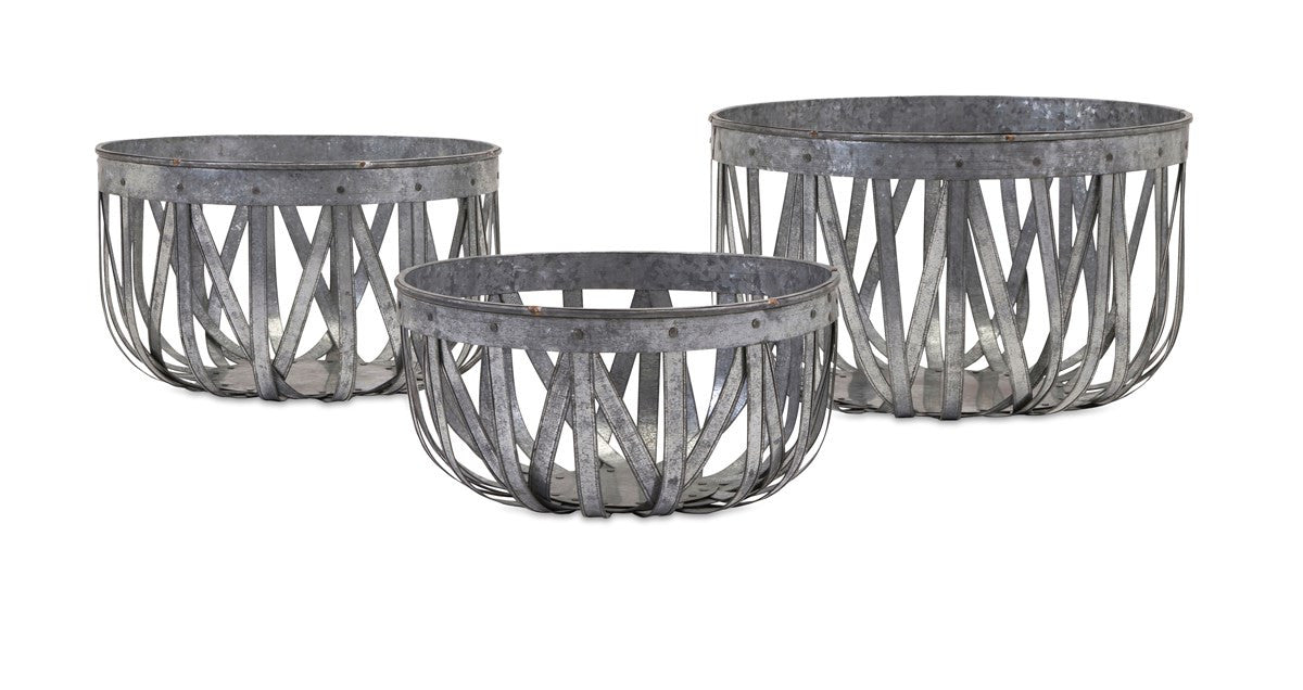 Ada Galvanized Baskets - Set of 3