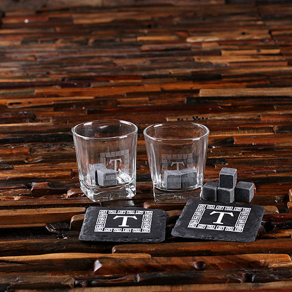 Engraved Godparent Wooden Gift Boxed Scotch Glass and Whiskey Stone Set