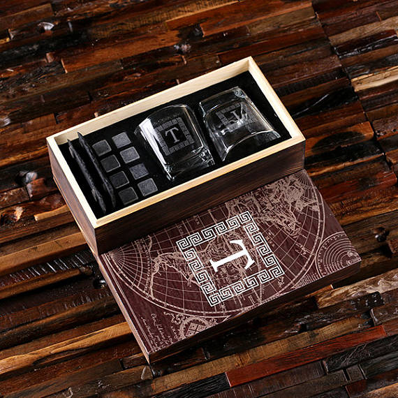 Whiskey Glasses Gift Set in Wood Gift Box - Personalized