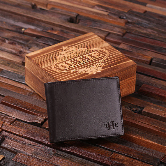 Personalised Monogram Black Bi-fold Leather Wallet Fathers 