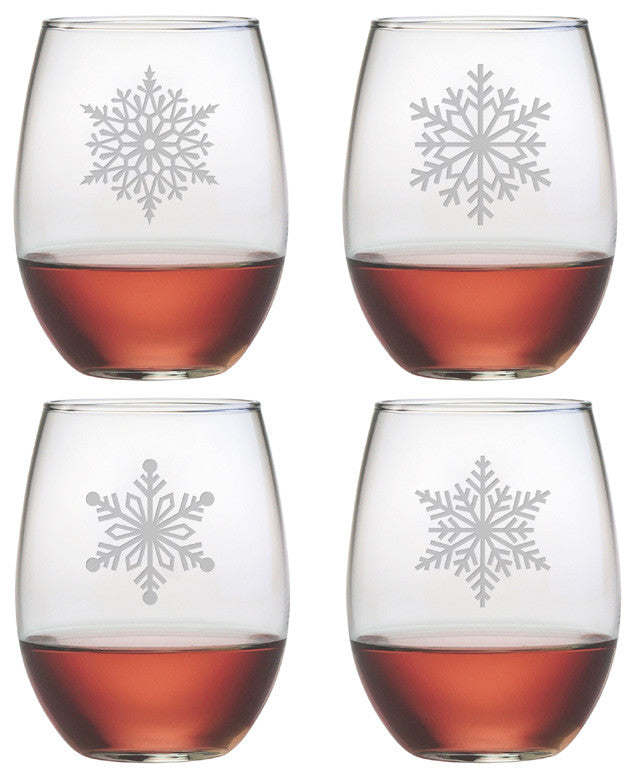 Set of 4 Mulled Wine Glasses Snowflake Designs 150ml