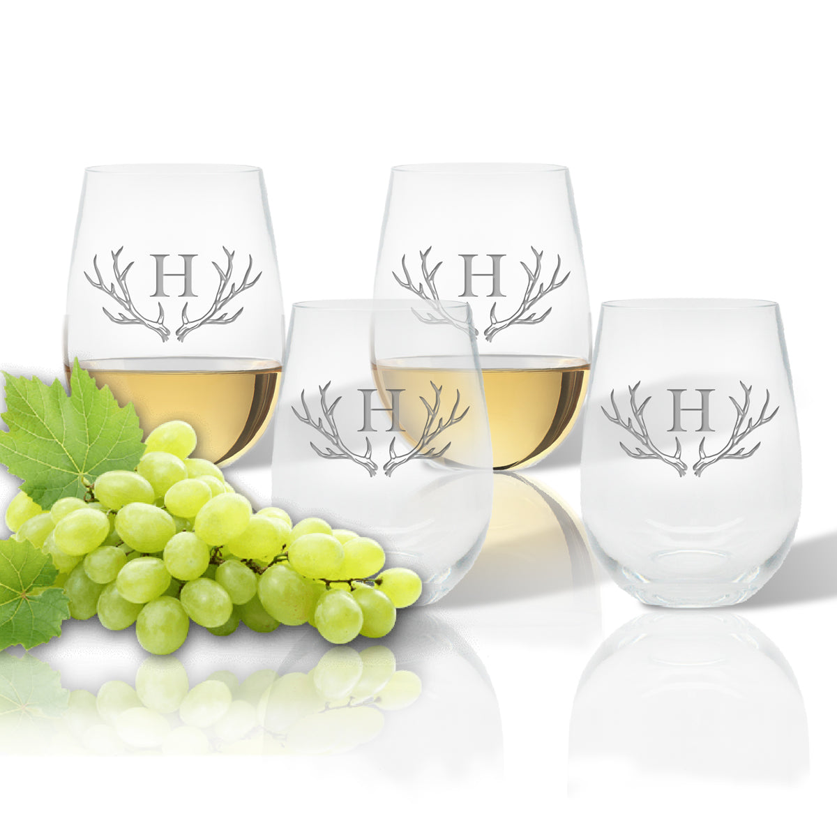 Initial Stemless Wine Glass Set
